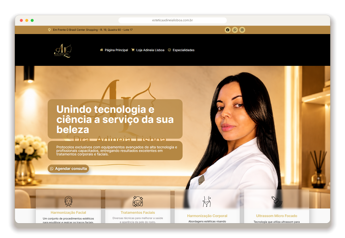 Mockup do site Estética Adineia Lisboa criado pela Joysystem