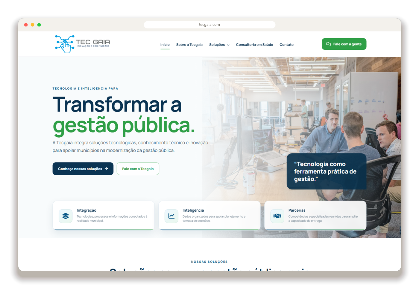 Mockup do site TecGaia criado pela Joysystem